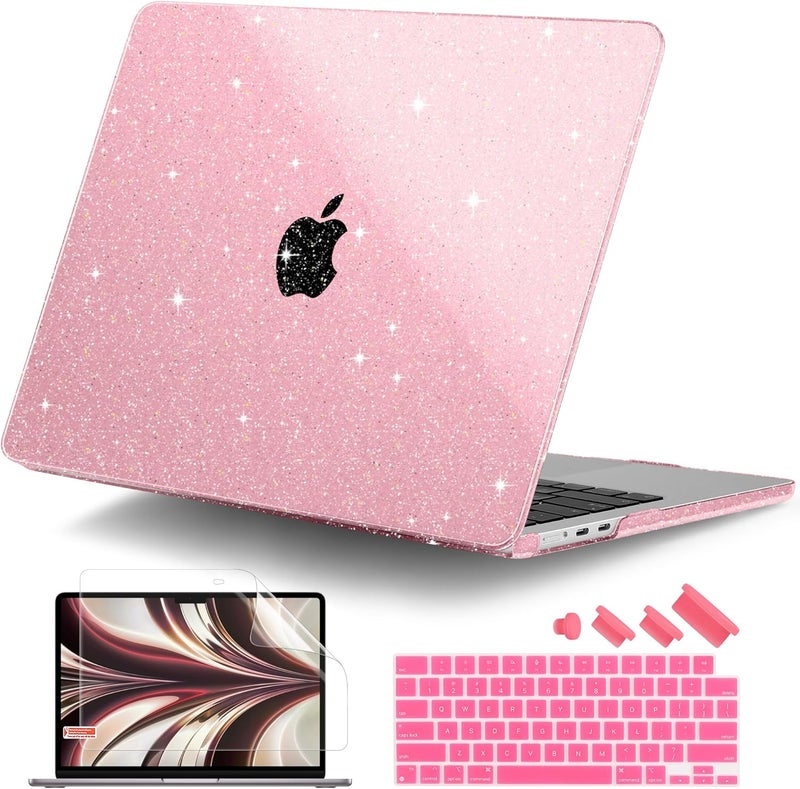 DONGKE Compatible with MacBook Air 13.6 inch Case M4 M3 M2 2025 2024 2023 2022 A3240 A3113 A2681, Glitter Bling Plastic Hard Shell & Keyboard Cover for MacBook Air M4 13 inch Case, Sparkly Pink - Image 1